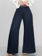 Pantalones largos de pierna ancha plisados de color liso